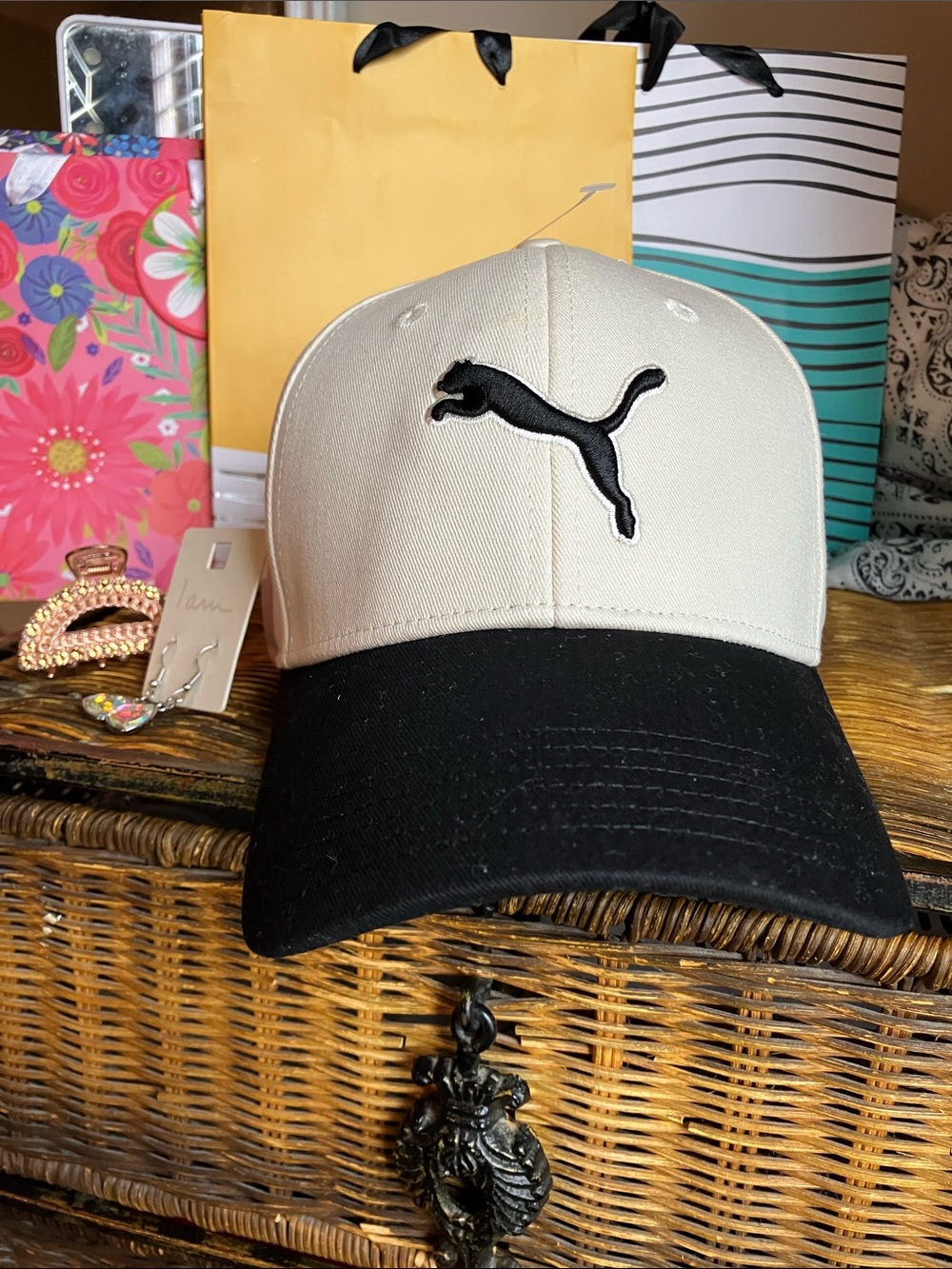 Puma Two-Tone Baseball Cap in Cream and Black